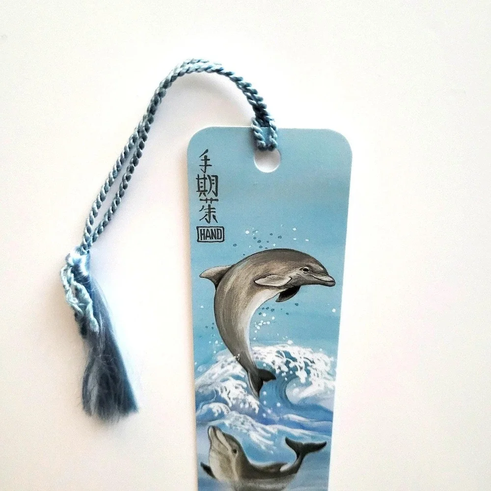 Vintage 90s Dolphins Bookmark, Judy Hand, Flipper Tassel, 1990 Sunshine Thoughts